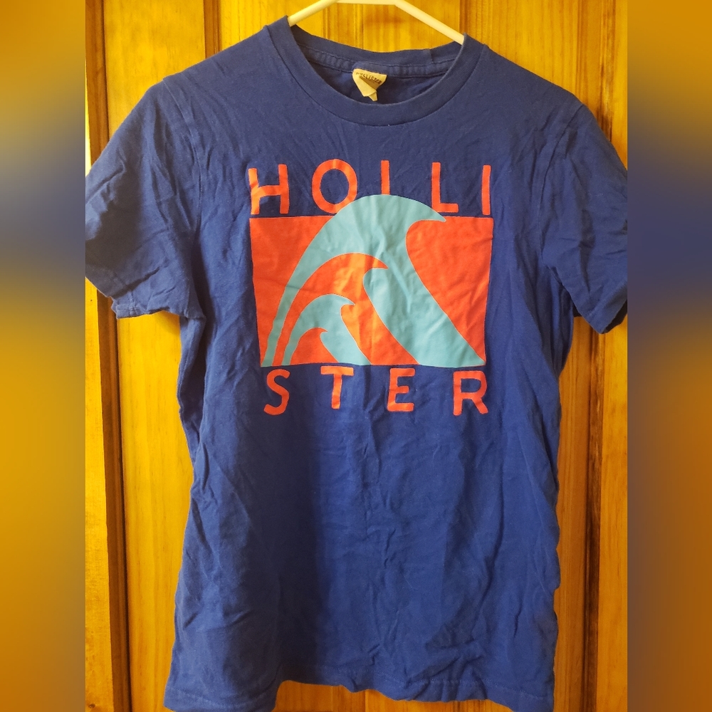 Hollister graphic tee-blue/salmon